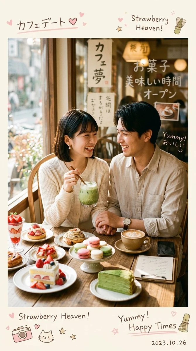 Ultra-realistic cozy Japanese-Korean café photography featuring a cute yo...