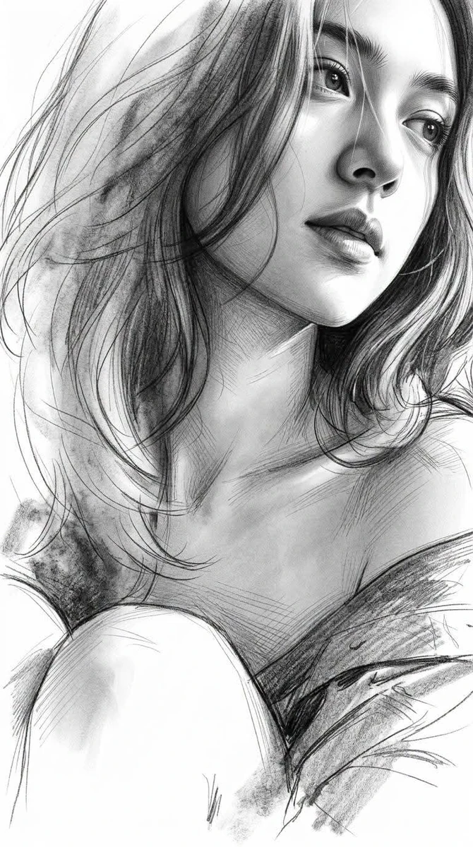 Ultra-detailed monochrome graphite portrait illustration, contemporary fi...