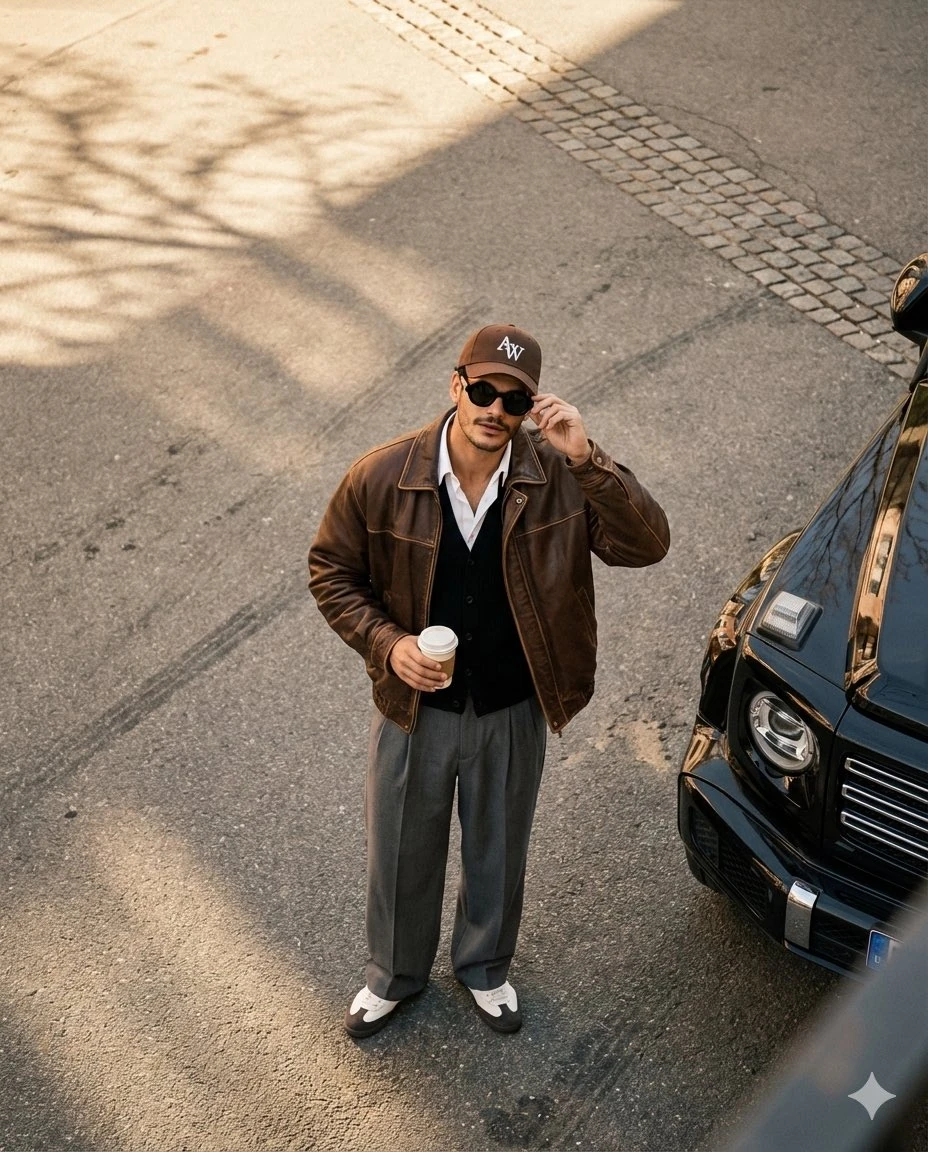 title": "High-Angle Street-Style Portrait",