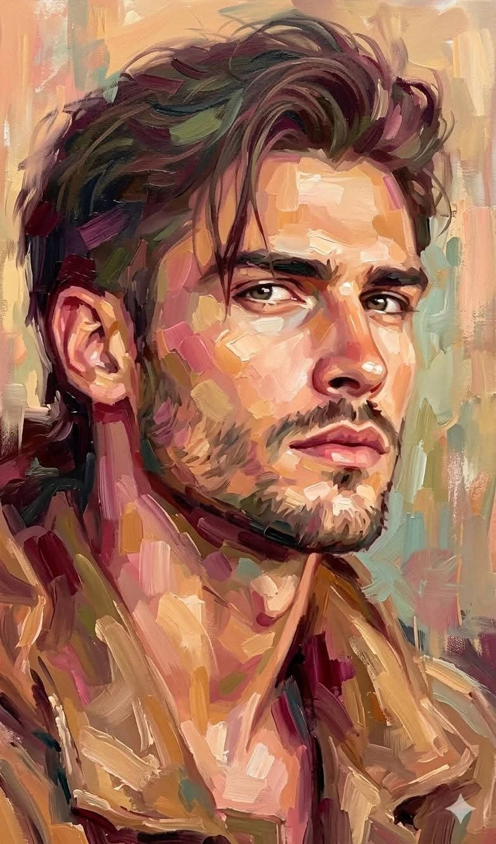 A contemporary expressive oil painting style with bold, dynamic brushwork...