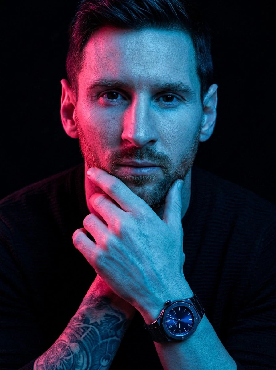 Cinematic close-up portrait of a serious male model with short hair and t...