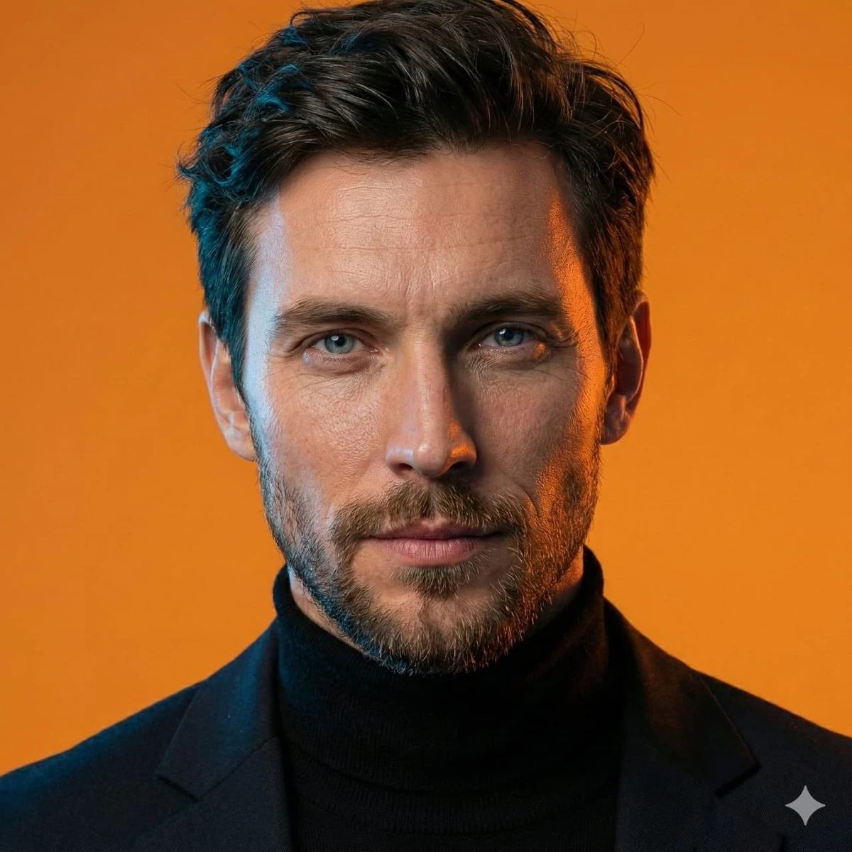 A cinematic close-up editorial portrait of a slim young adult man with di...