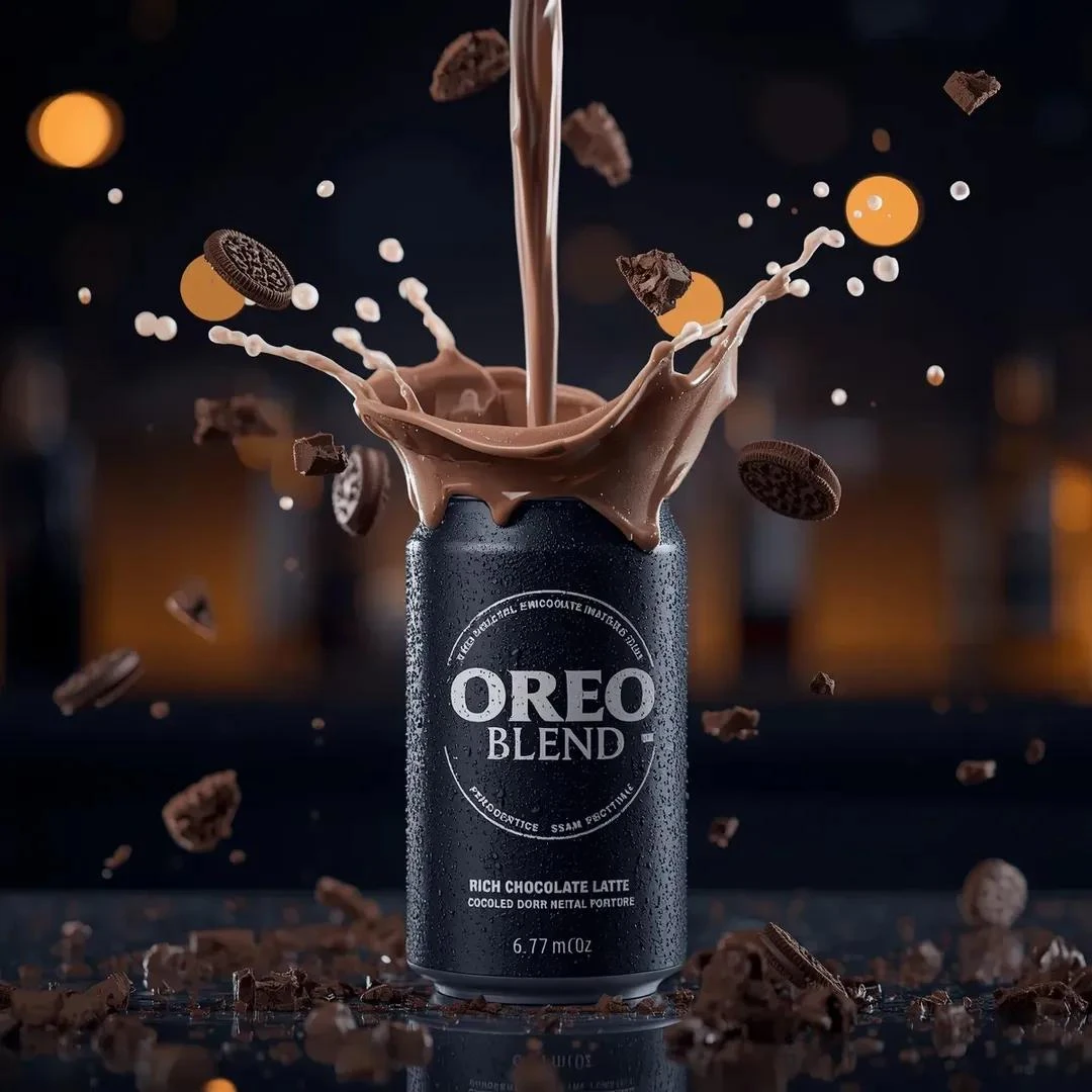 Ultra-realistic commercial product photography of a black matte can label...