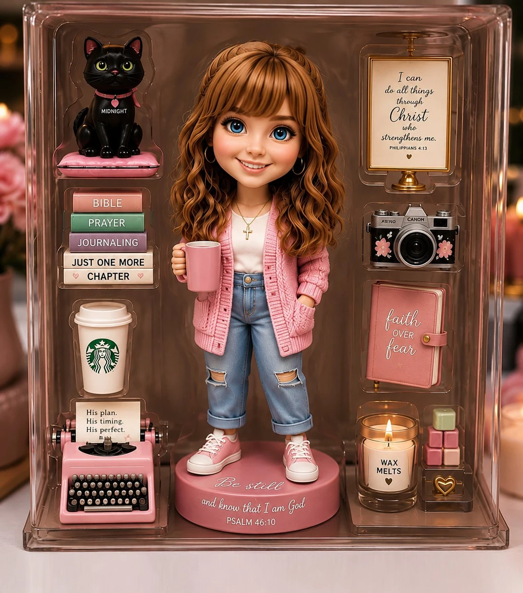 Ultra-realistic collectible toy packaging featuring an adorable chibi-sty...