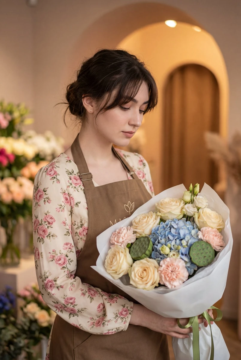 "overall_style": { "aesthetic": "romantic cottagecore, soft florist edit...