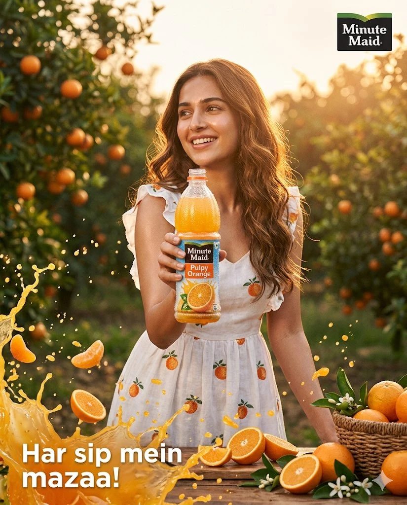 Ultra realistic premium commercial advertisement for Minute Maid Pulpy Or...