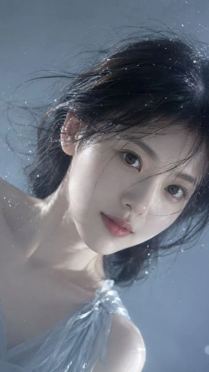 Underwater-style cinematic portrait.