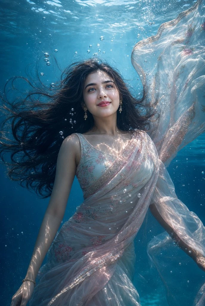 A cinematic X/Twitter cover-style portrait of a young Indian woman in her...