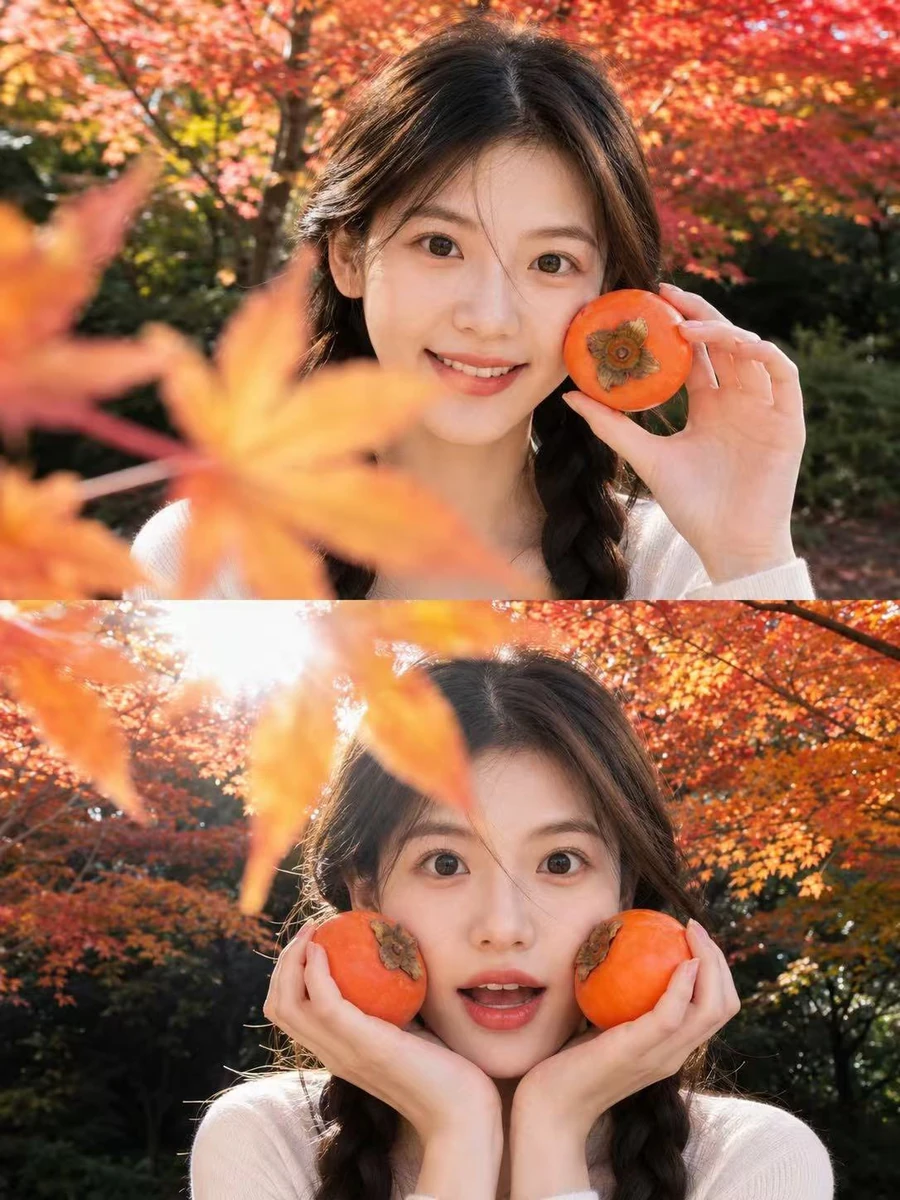 Autumn persimmon portrait, soft and playful