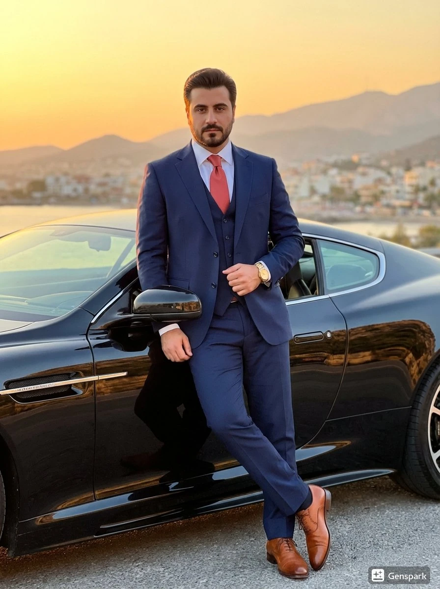 A strikingly handsome South Asian man in his late 20s to early 30s, sharp...