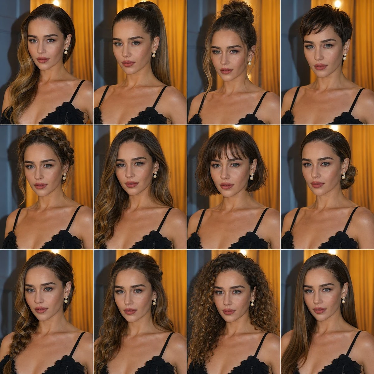 A high-quality photo collage featuring the same person with identical fac...