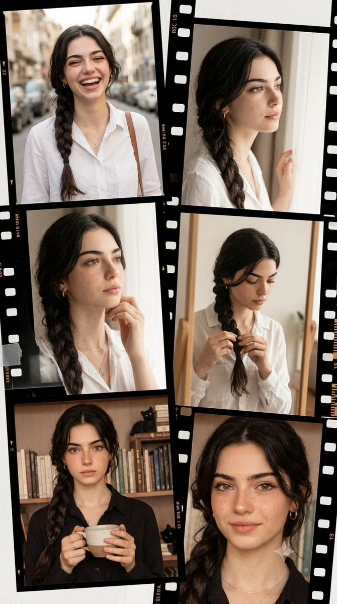 Vintage filmstrip collage of a woman