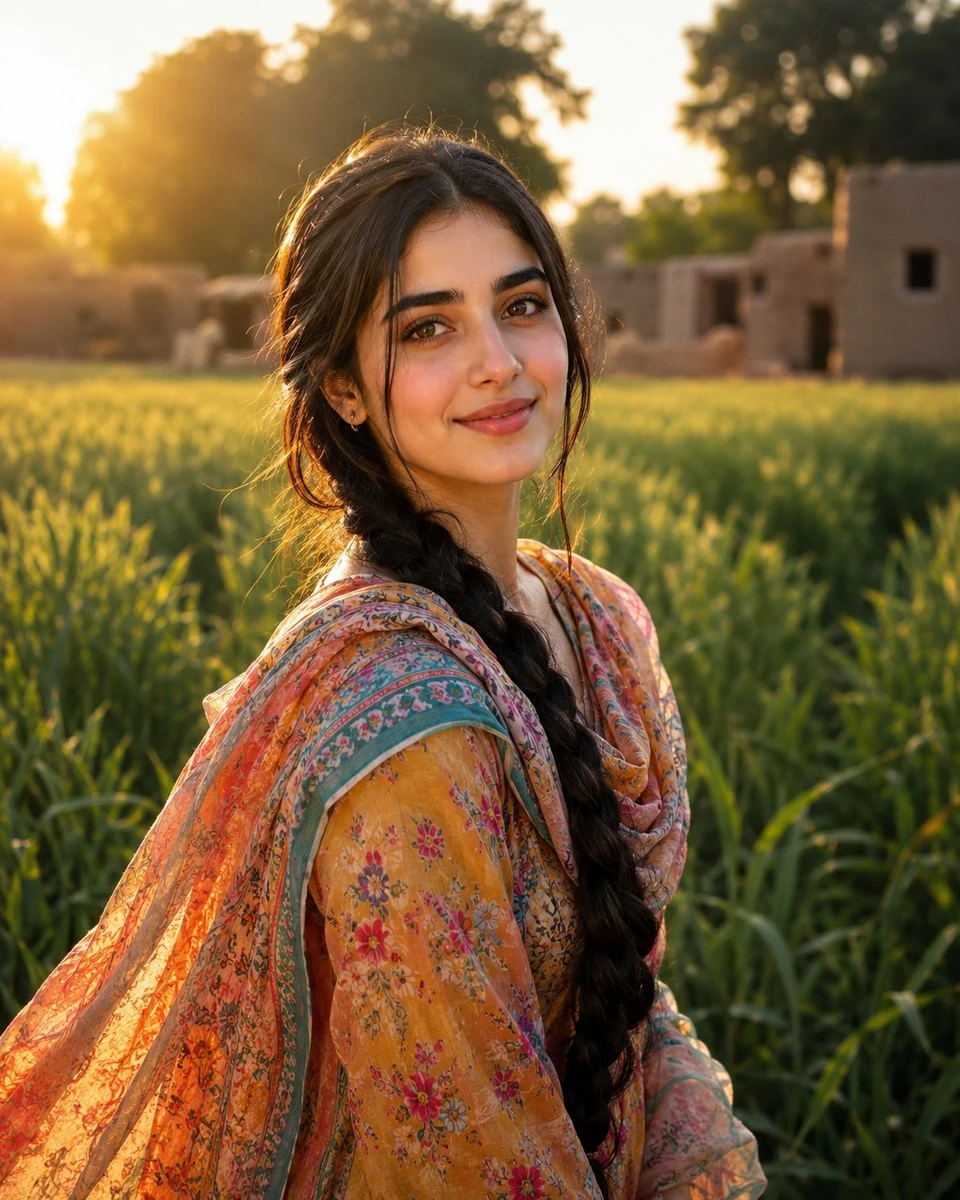 Ultra-realistic portrait of a beautiful young village woman, 22 years old...