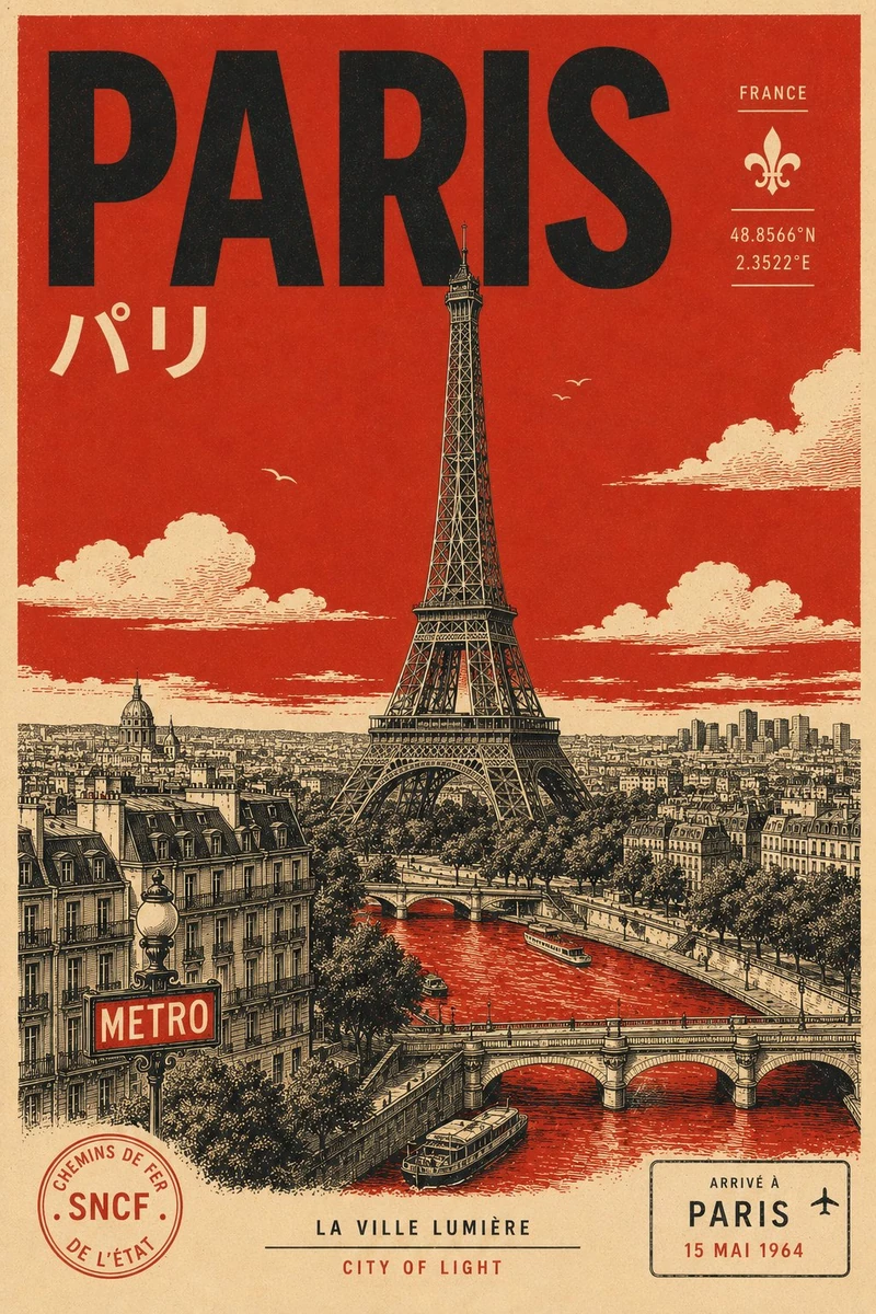 Design a tall retro-inspired destination poster for [CITY NAME], centered...