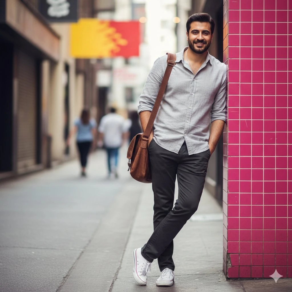 A handsome South Asian man in his late 20s to early 30s, with a well-groo...