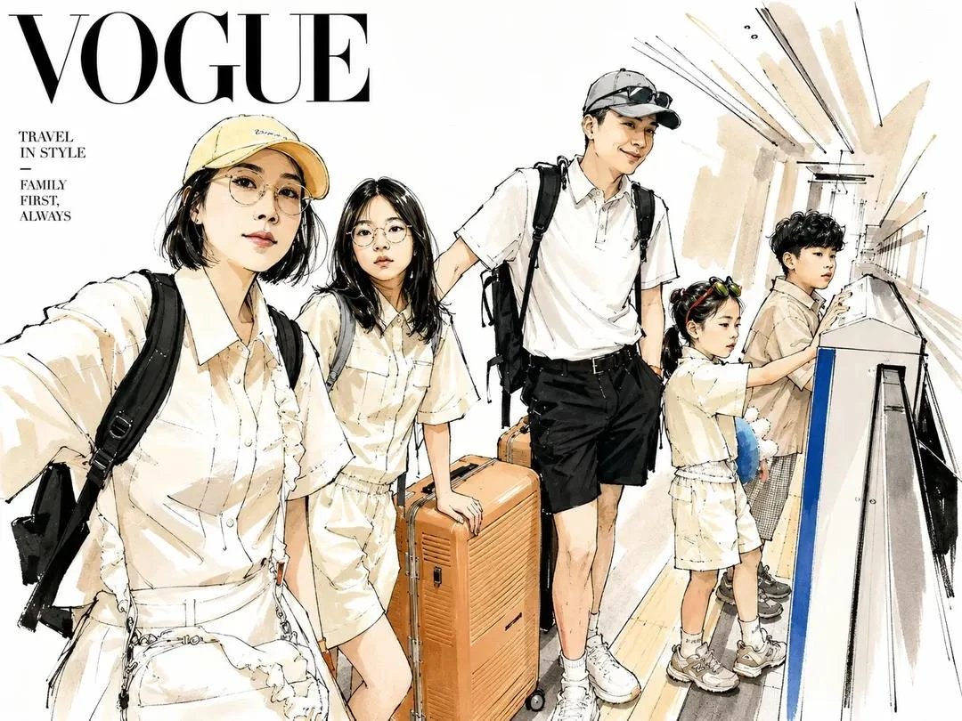 Fashion editorial watercolor illustration inspired by Vogue magazine cove...