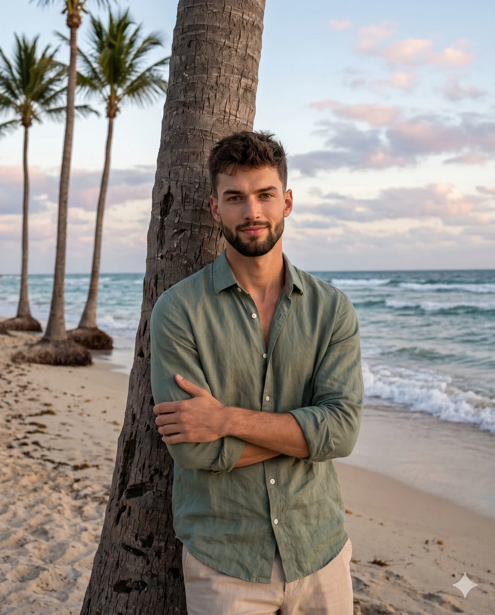 A young male stands in the right-center foreground, featuring short messy...
