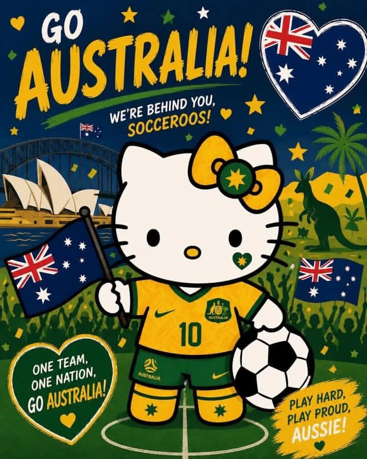 Cute, colorful cartoon illustration of Hello Kitty dressed as a passionat...