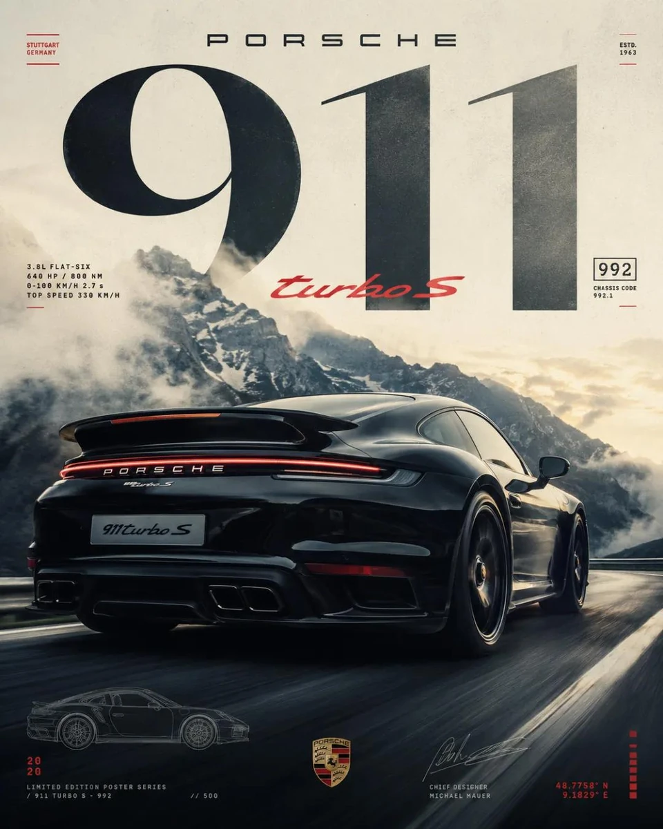 The design should look like a luxury museum-grade automotive print, combi...