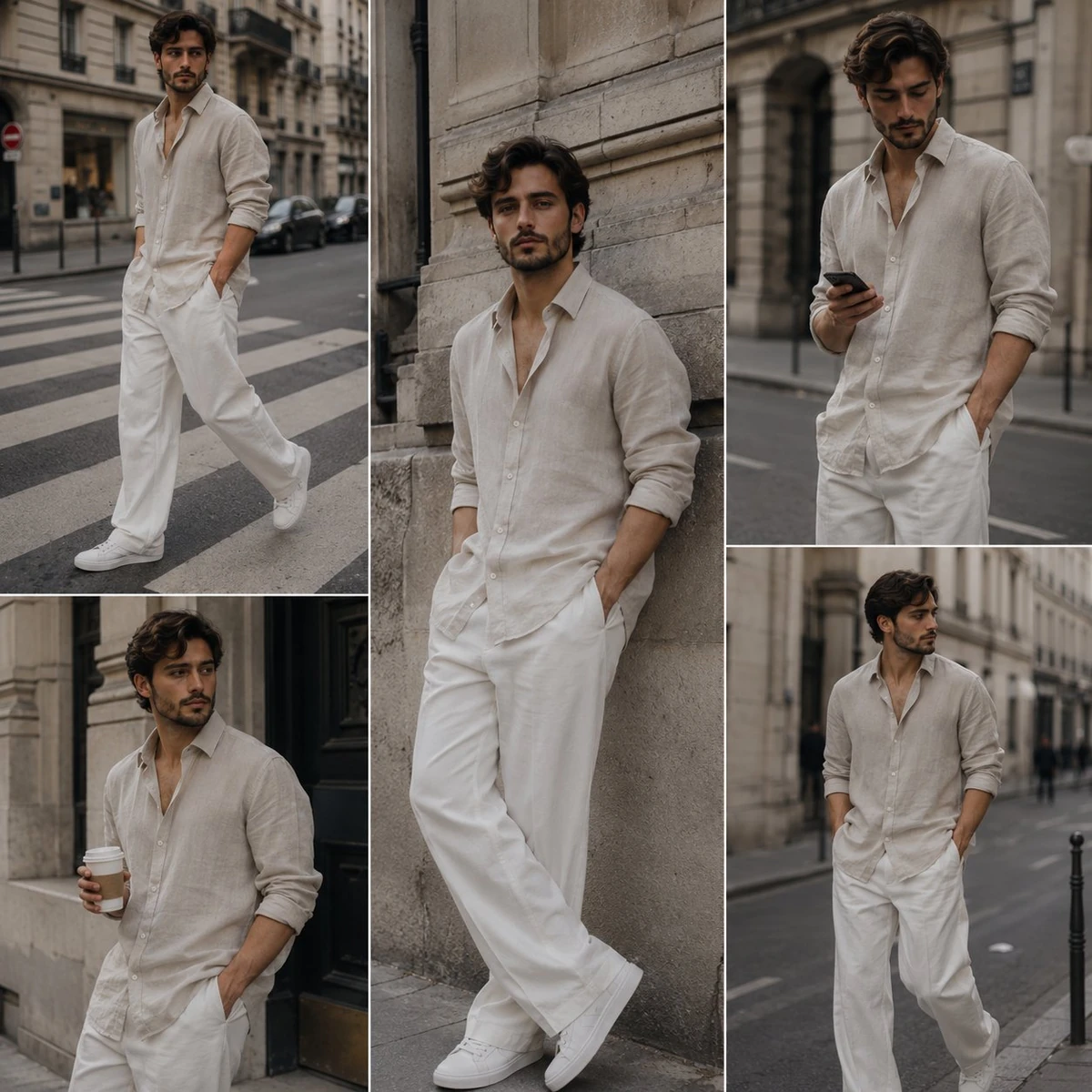 A stylish young man with medium-length dark wavy hair and a well-groomed...