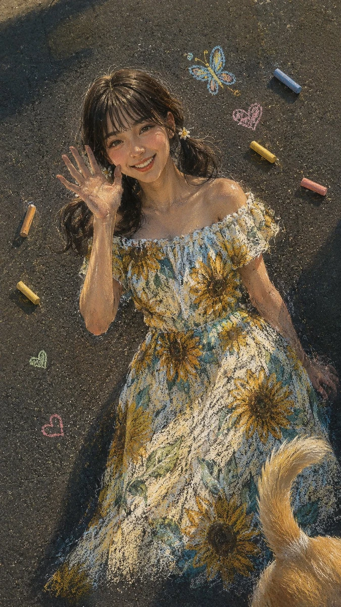 A stunning, hyper-realistic chalk art masterpiece on a textured dark asph...