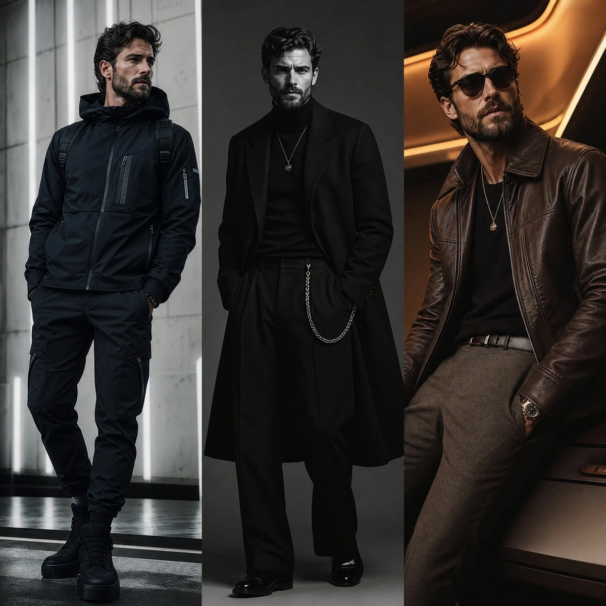 Ultra-realistic Hollywood male model with a stylish beard and confident m...