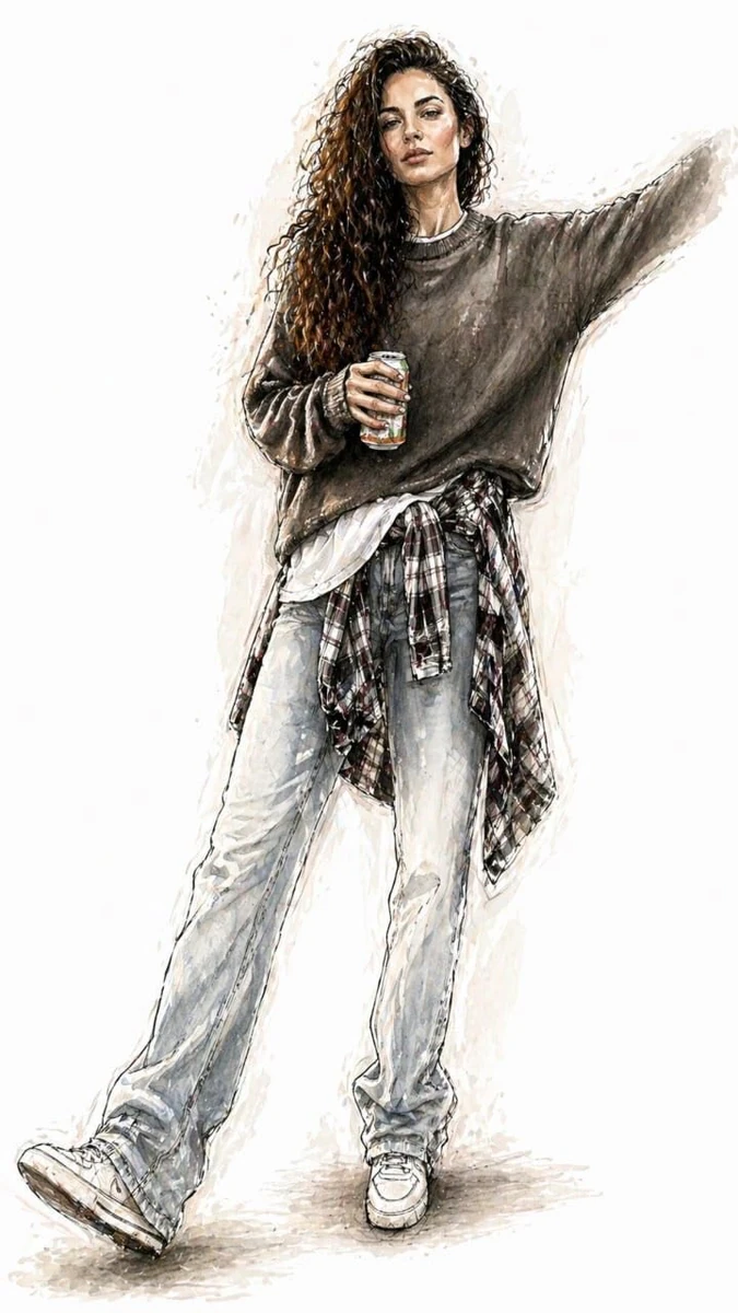 Transform the uploaded photo into a full-body watercolor fashion illustra...