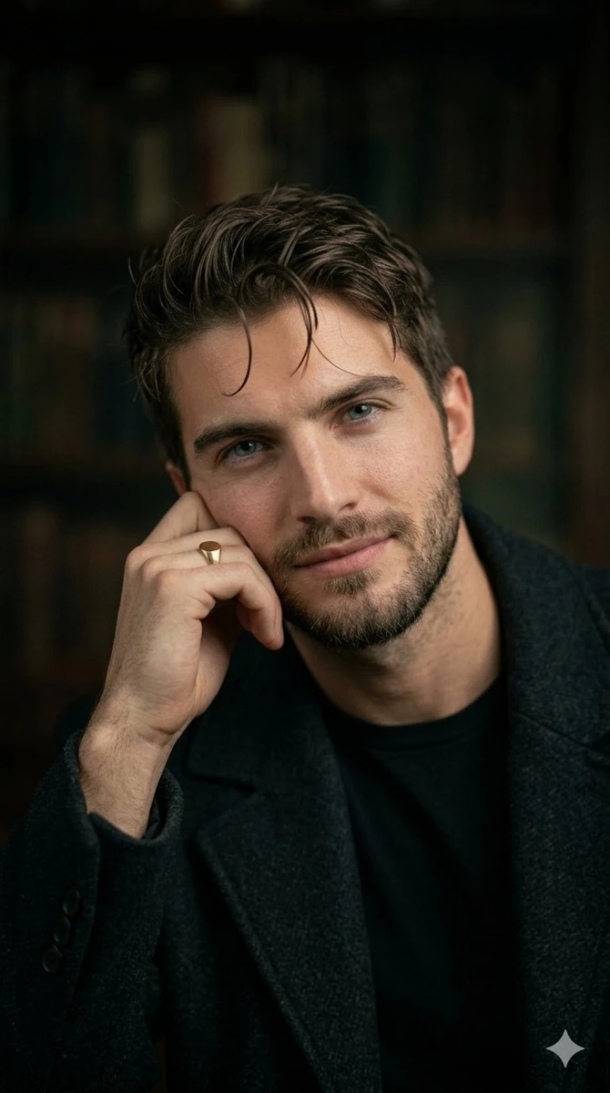 Ultra-realistic cinematic close-up portrait, 4:5 — young man with light s...