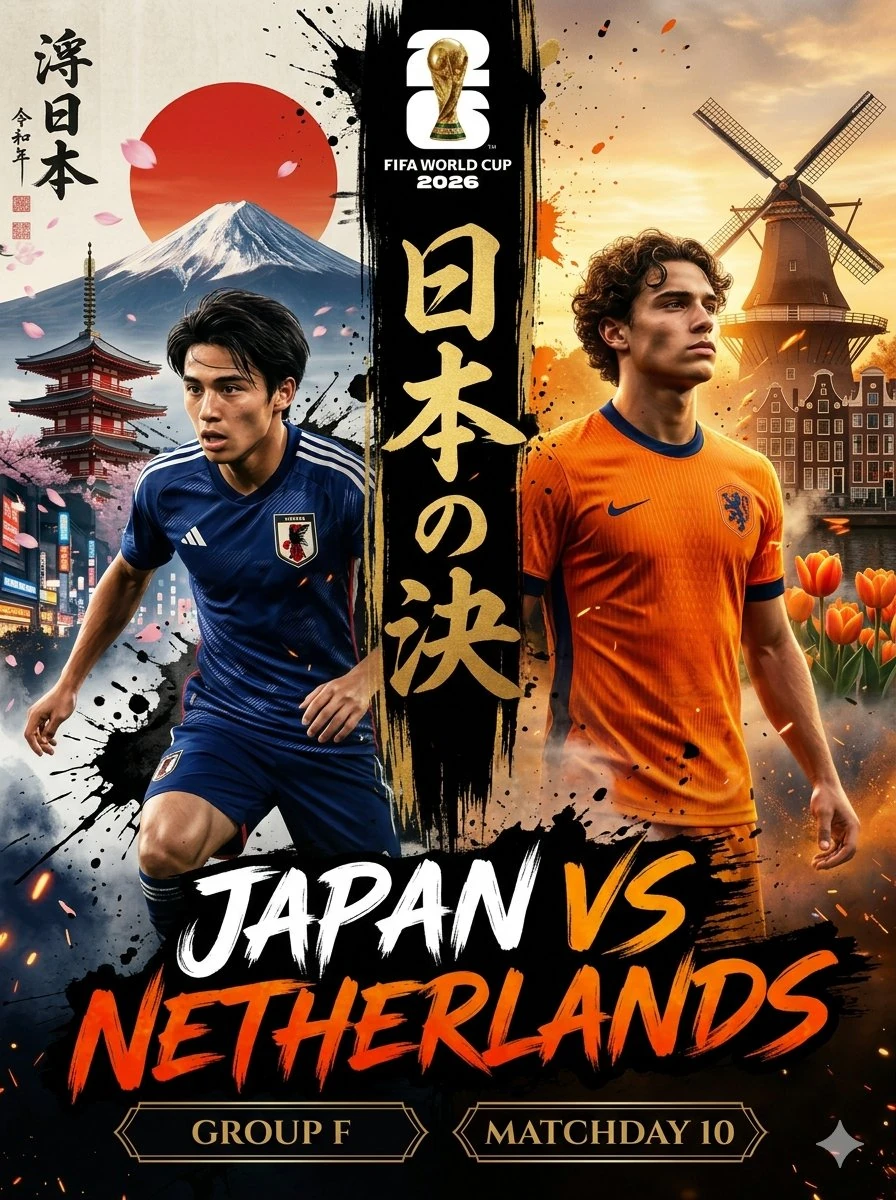 Ultra-detailed cinematic FIFA World Cup 2026 match poster, legendary clas...