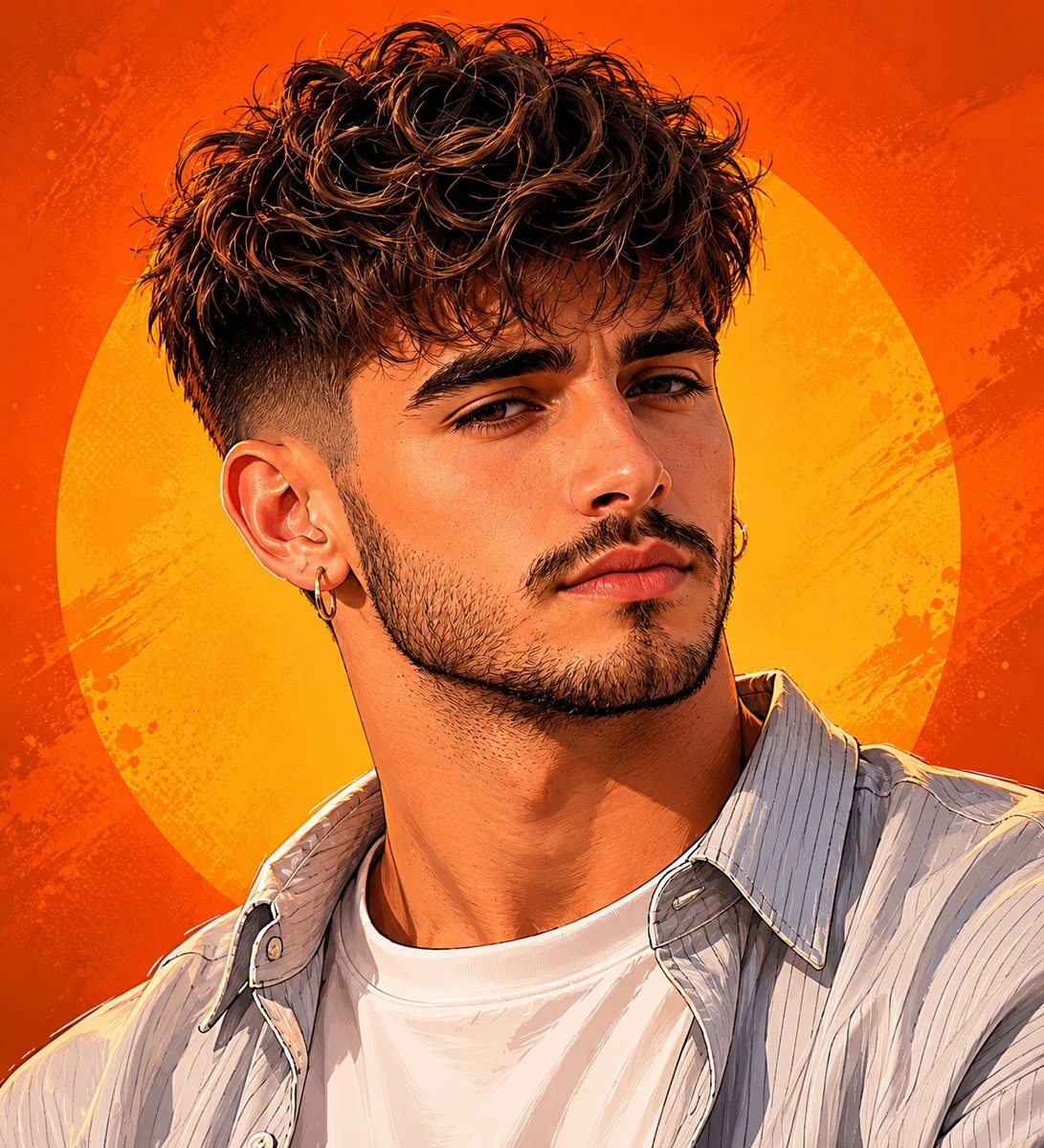 Ultra detailed digital vector portrait illustration of a young male, cent...