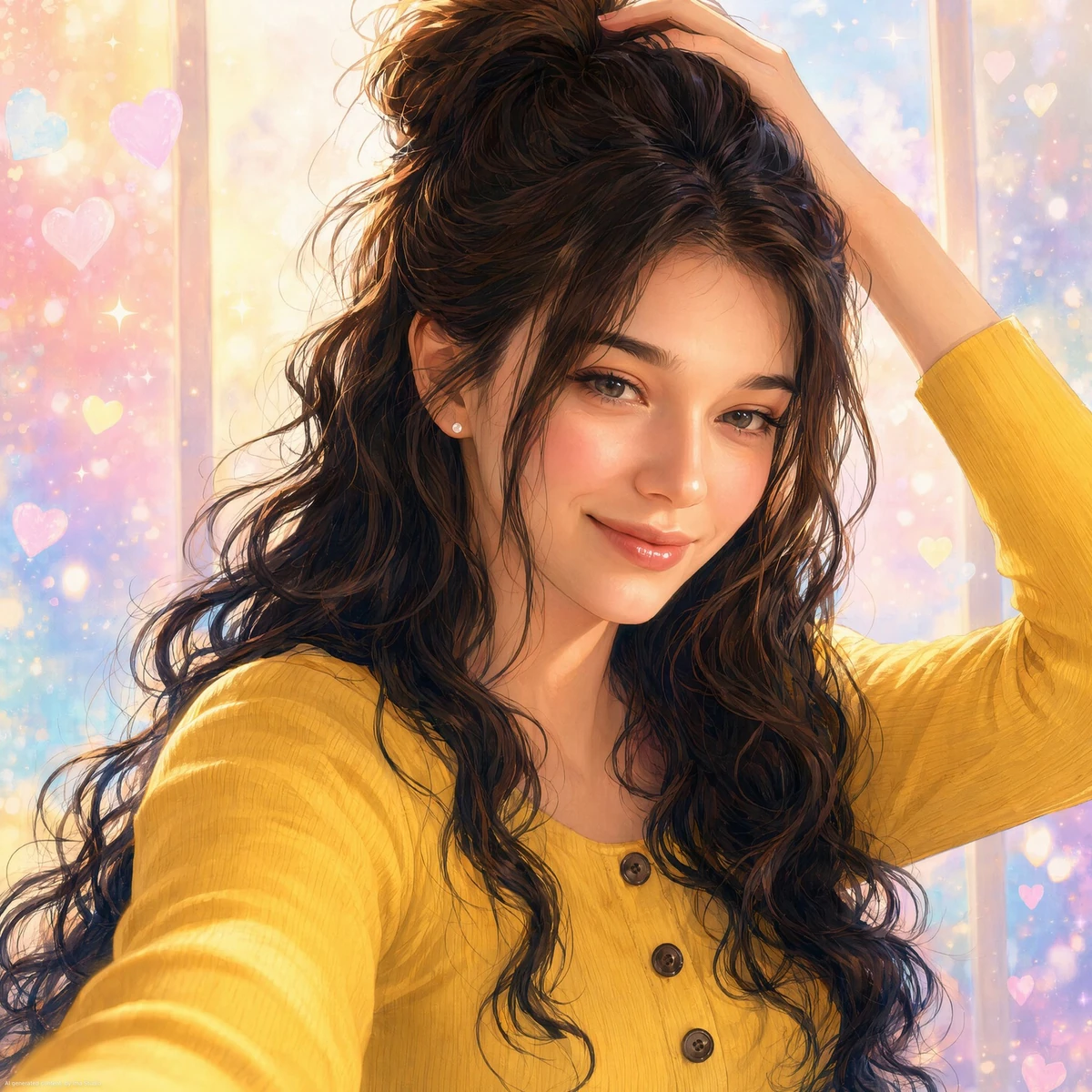 A beautiful young woman illustrated in Korean webtoon semi-realistic digi...