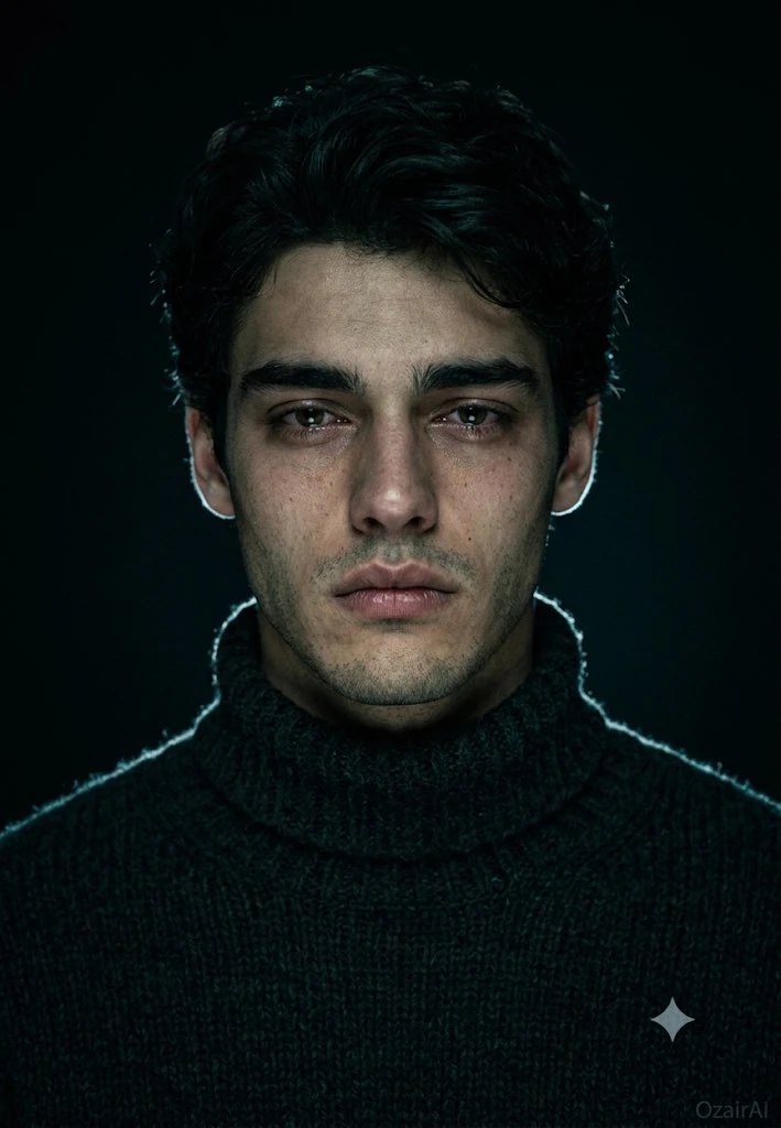 Use the exact same face from the reference image and generate a dark cine...