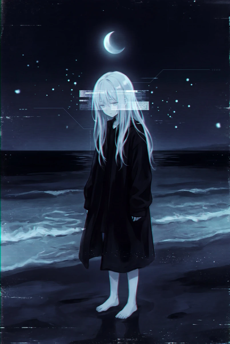 style": "dark liminal anime illustration with lo-fi cyber melancholia, su...