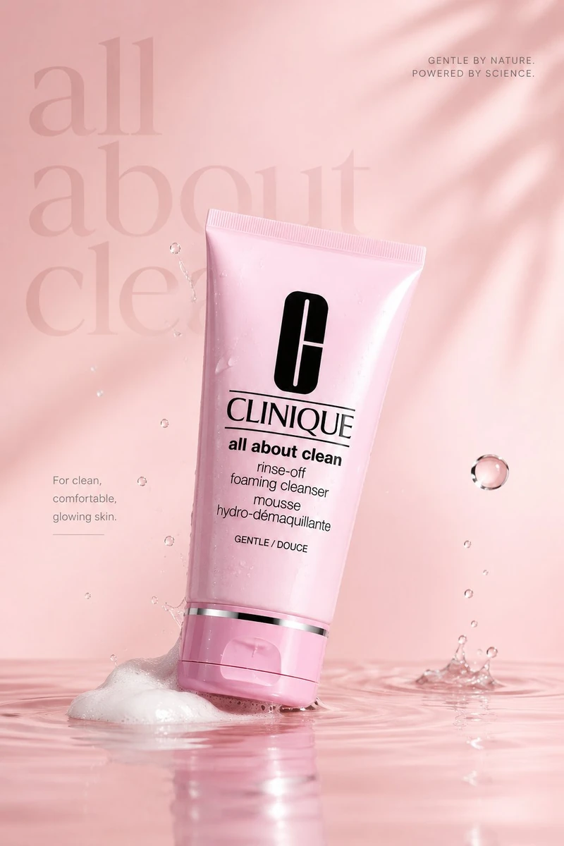 Luxury skincare advertisement, premium pastel pink aesthetic, soft studio...