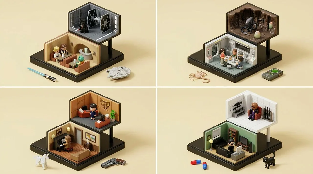 2x2 grid, 16:9, do this for 4 scifi movies: