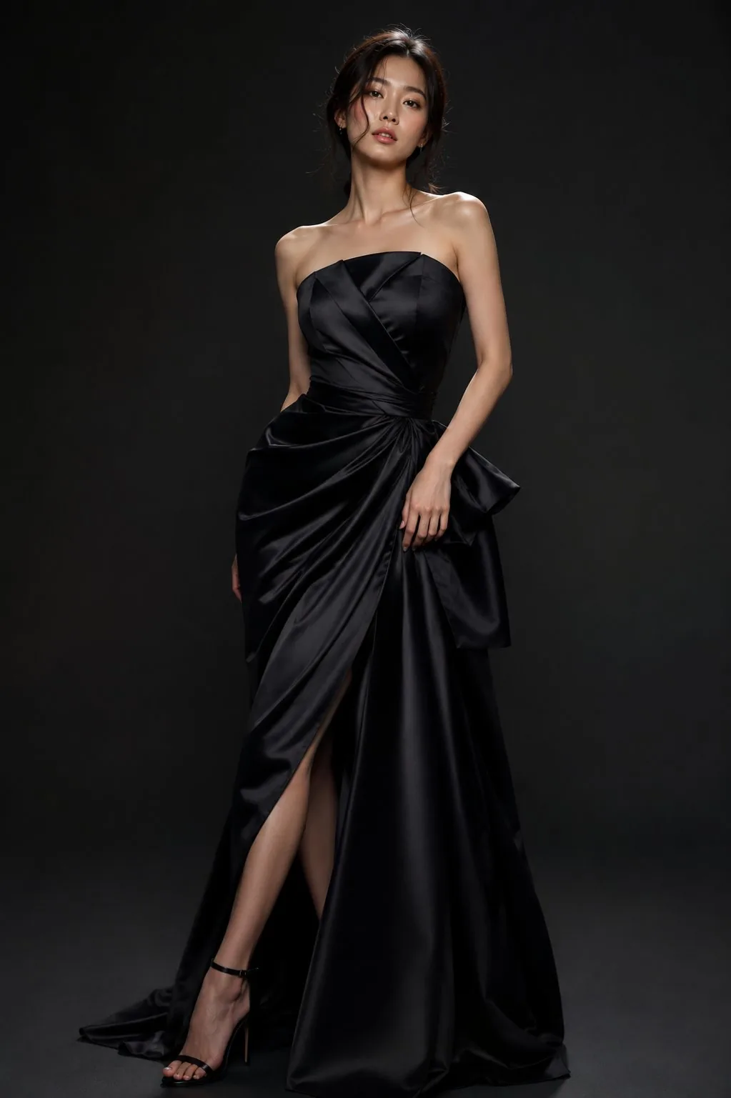 A stunning young Korean woman in a high-end fashion studio photoshoot, st...