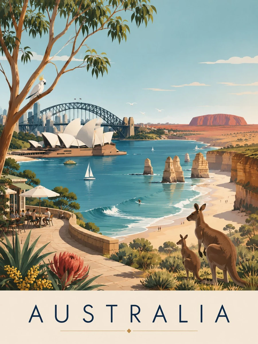 A premium editorial travel poster illustration of South Africa in a clean...