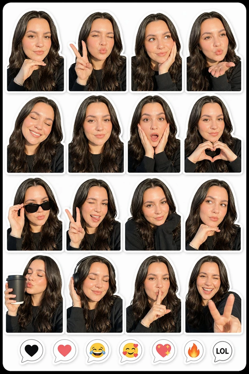 Turn this image into a realistic sticker pack featuring multiple expressi...
