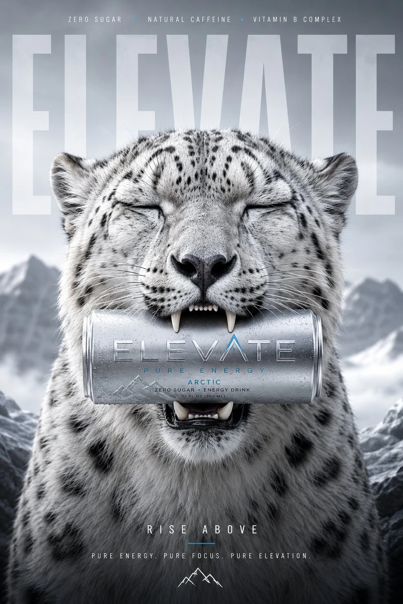 Ultra premium advertising campaign poster for a luxury energy drink brand...