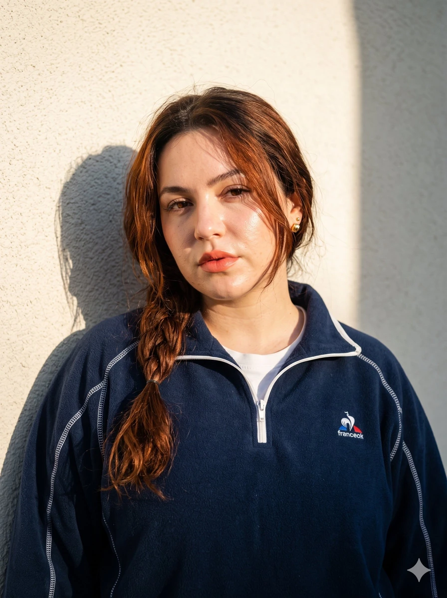 Highly realistic portrait photograph in 3:4 vertical format. Subject is a...