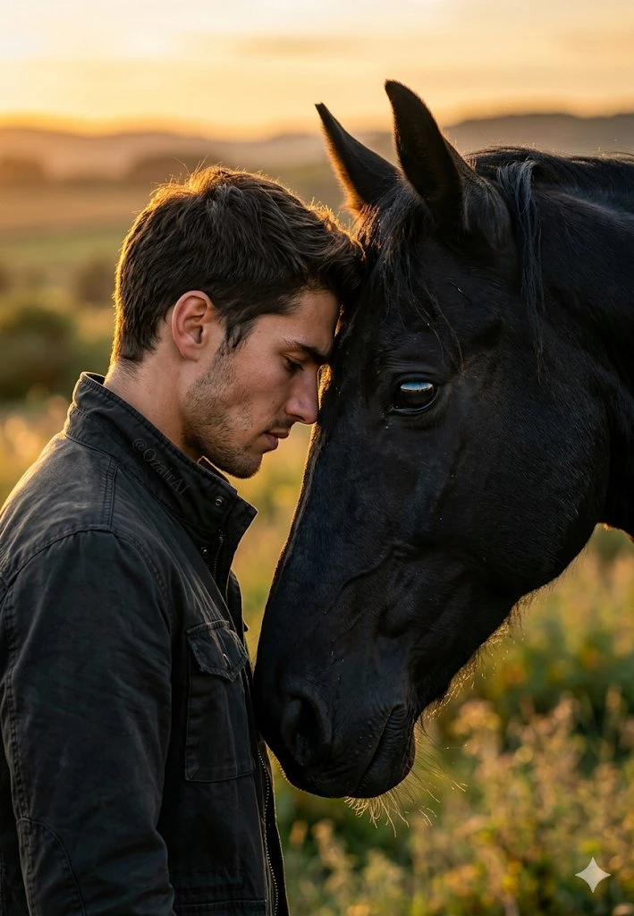 Soul yo soul close up portrait with horse.