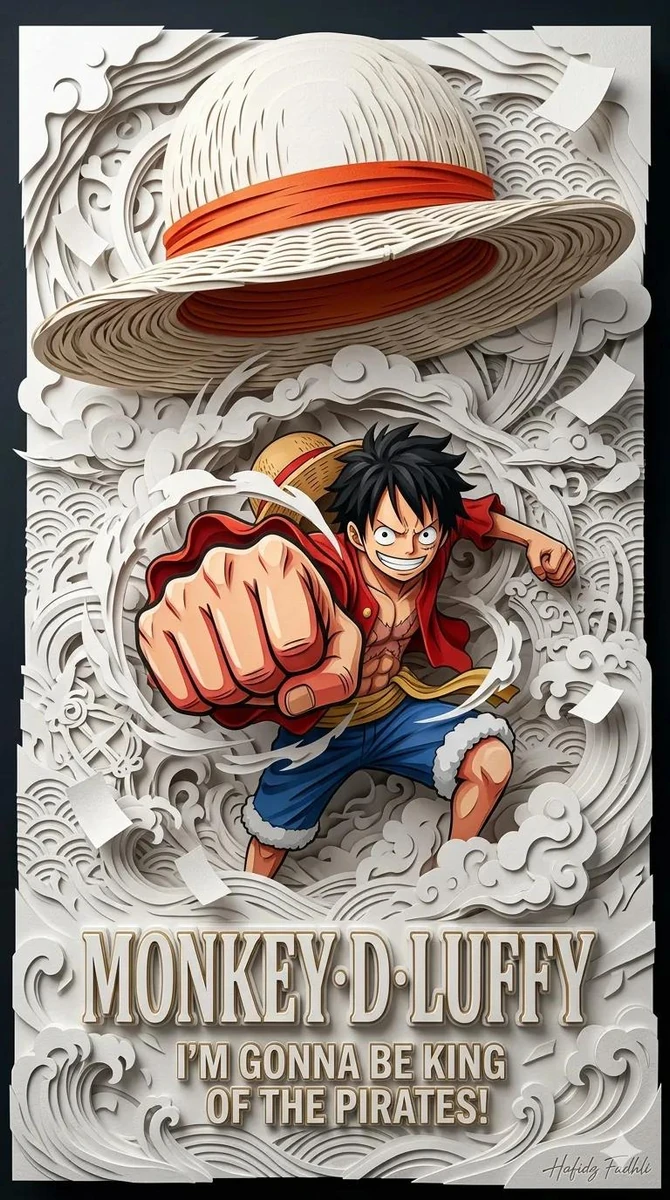 Ultra-detailed 3D layered papercraft anime poster, dynamic anime hero eme...