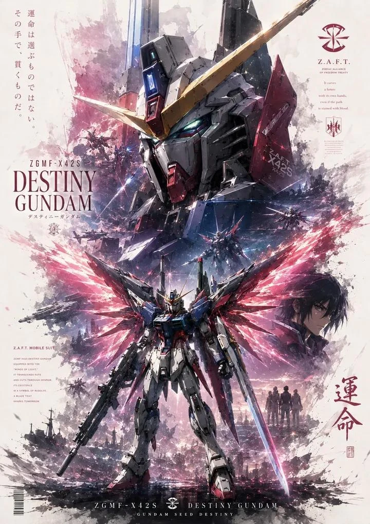 Mecha anime poster in watercolor and ink wash style, vertical layout, epi...
