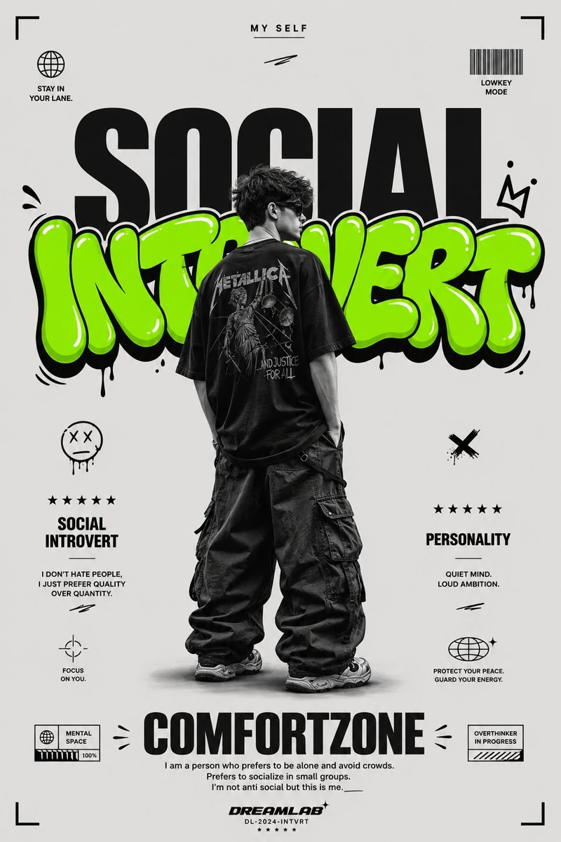 Ultra clean streetwear graphic poster on a minimalist light gray backgrou...