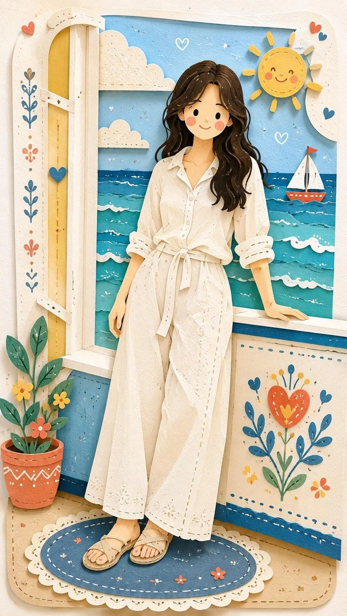 Reimagine the entire image as one cohesive Decorative Folk Flat Illustrat...