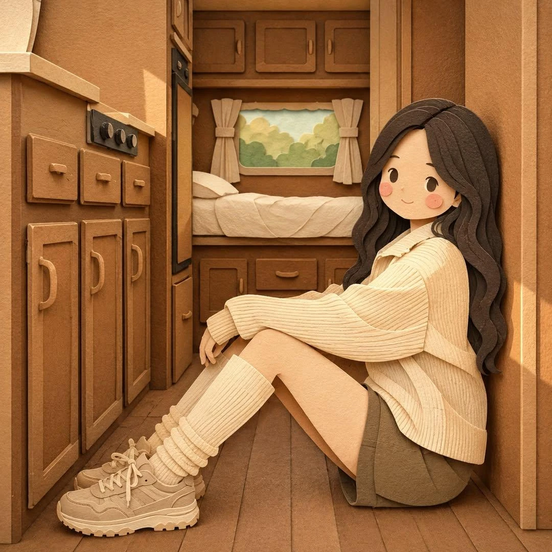 Transform this image into a soft, handcrafted layered paper-cut illustrat...