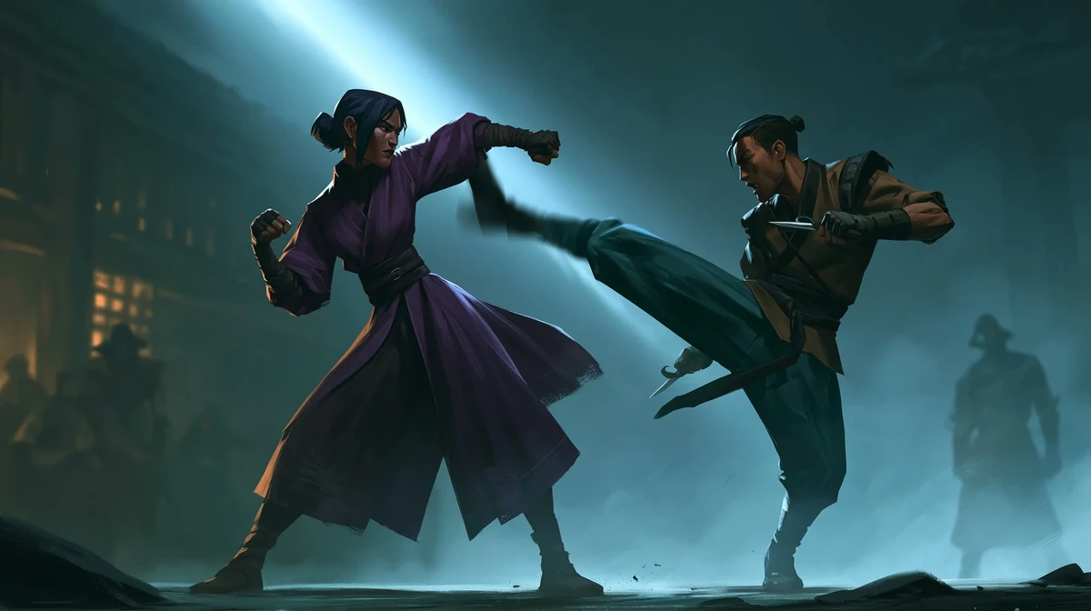 the fight, epic action scene, two enemies are fighting, scene is an enemy...
