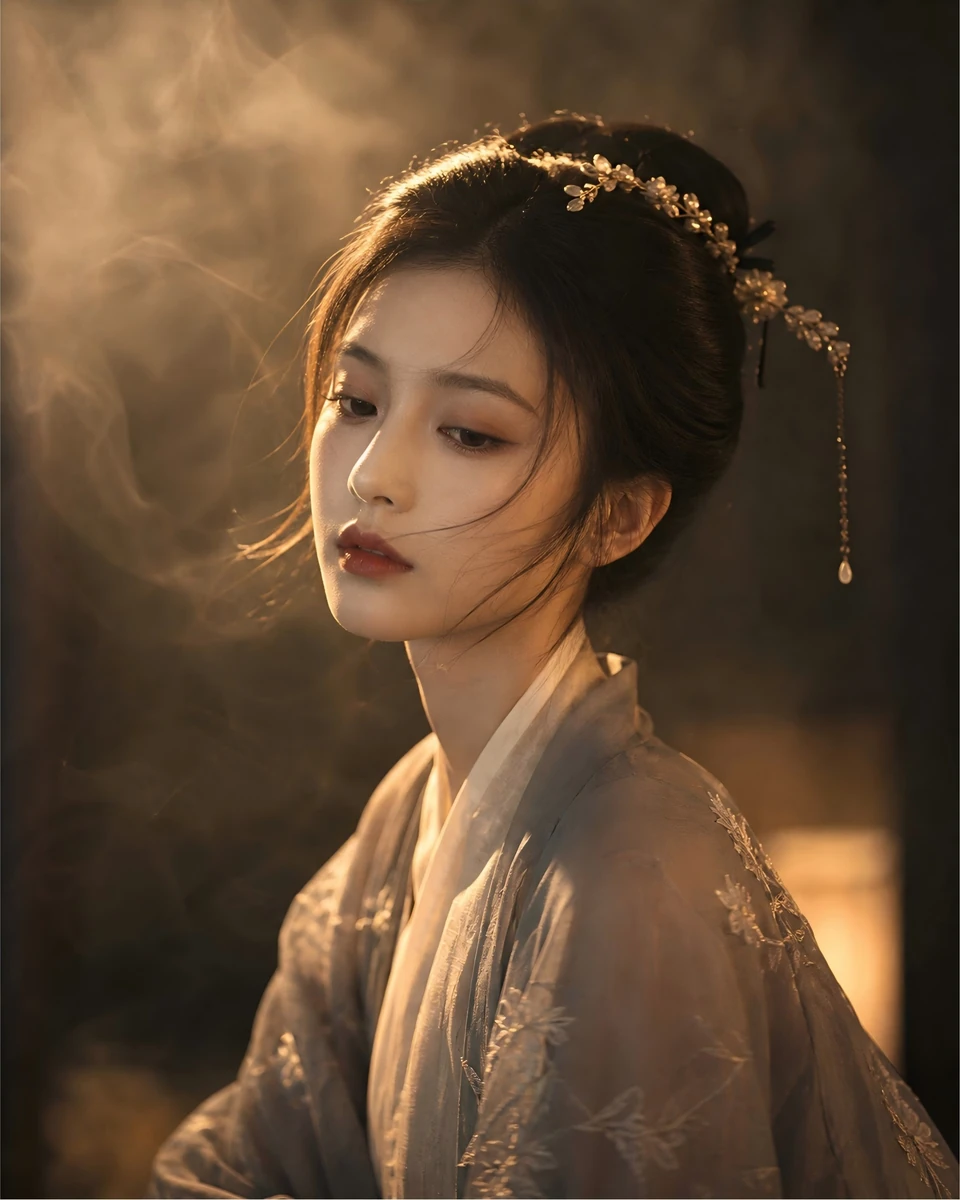 Fine art cinematic portrait photography of an ancient Chinese-style beaut...