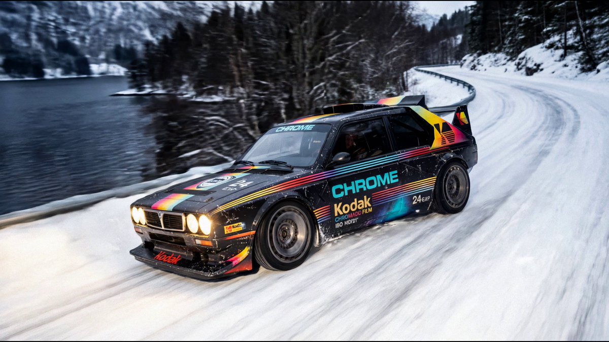 Shot 1: Shaky rear backwards tracking shot as the kodak lancia drifts tow...