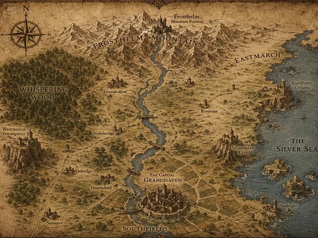 Style: Epic cinematic fantasy realism, ultra-detailed medieval world, atm...